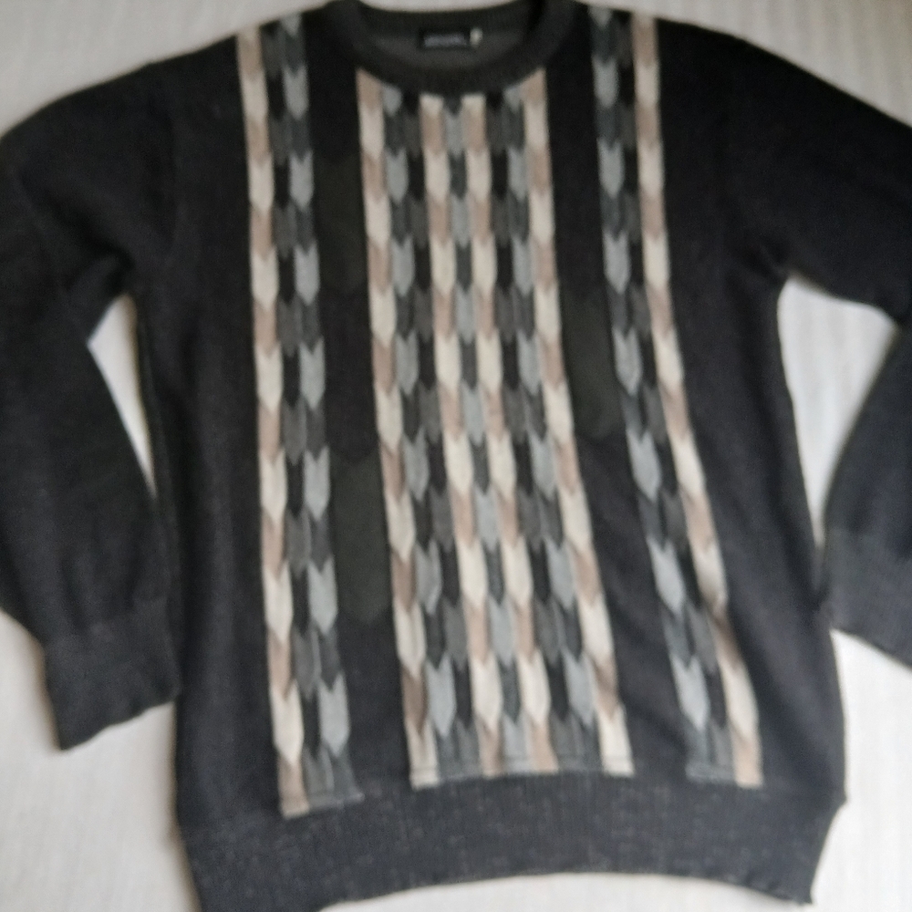 Cooper Sweater Mens Large Tall Merino Wool 3d Textured Knit Grandpa Preppy Vtg